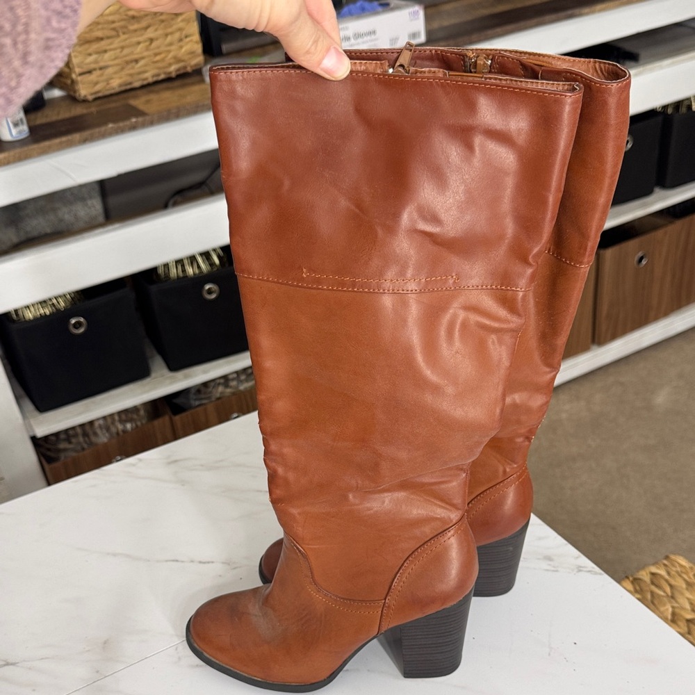 Brown Leather Knee-High Boots
